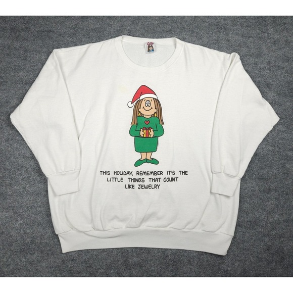 Cathy Sweaters - Vintage 90's Guisewite Cathy Comic Strip Christmas Crewneck Sweatshirt 3X White